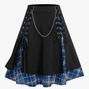 Rosegal Black and Blue A-Line Skirt with Chain Detail Women's Size 2x